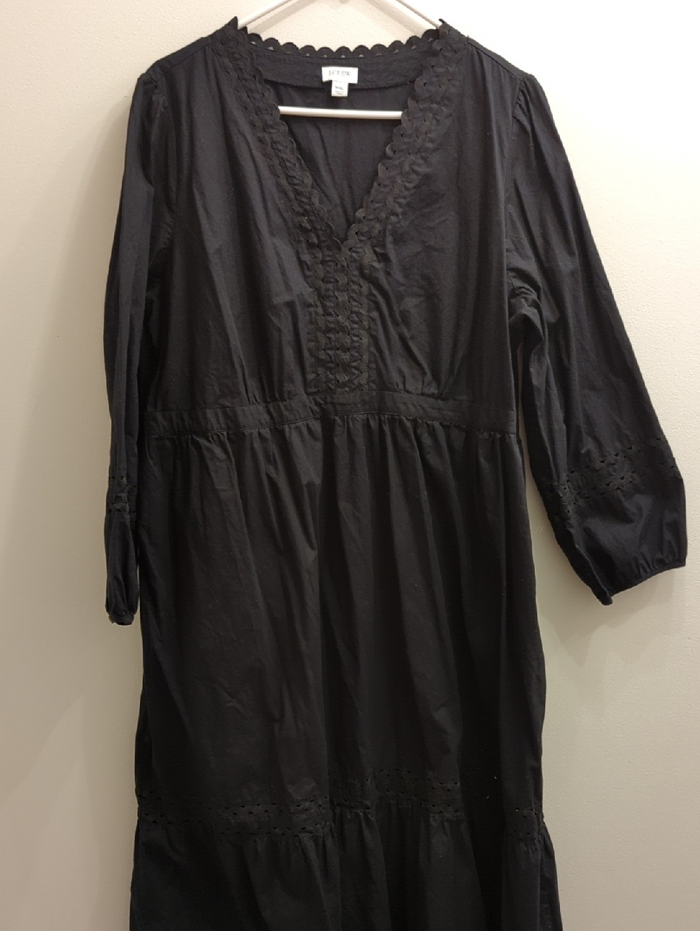J. Crew Black V-Neck Long Sleeve Midi Dress, Women's XXL